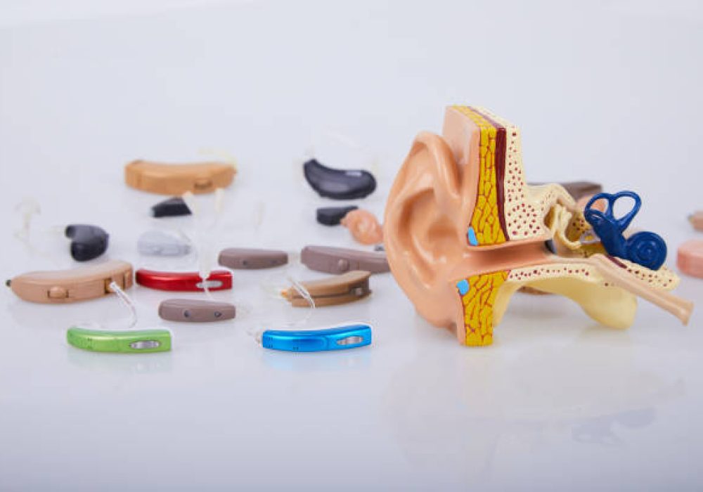 Hearing aid. The choice of hearing aid,  hearing care professional. Artificial human ear model.  Human ear. Ear model. A model of the ear for elementary science classes.